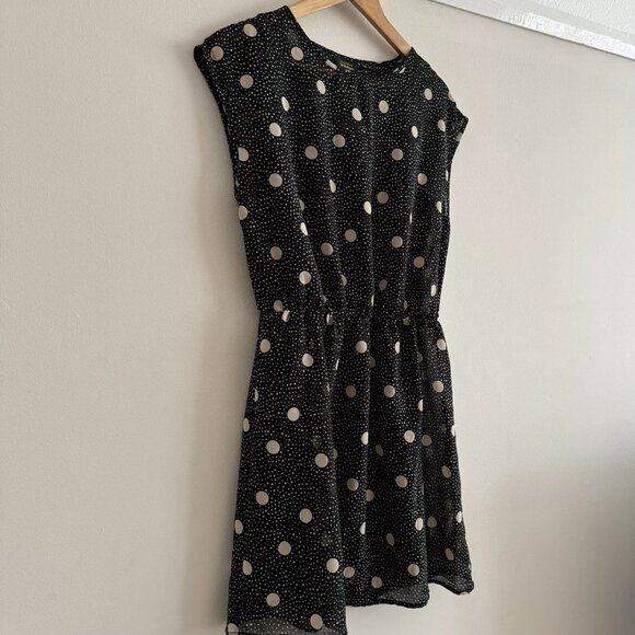 Golddigga Size 12 Black Polka Dot Lined Sleeveless Skater Dress - Picture 2 of 7